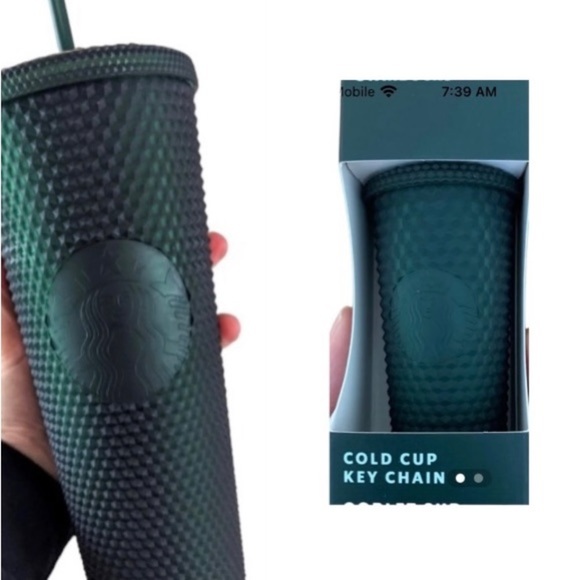 Starbucks Other - Starbucks Venti Green Matte Studded Tumbler & Matching Cold Cup Keychain! NWT!
